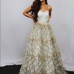 Beautiful white floral embroider prom dress